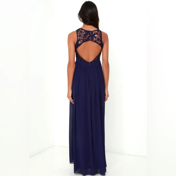 Lulus So Far Gown Navy Blue Lace Maxi Dress - Picture 3 of 10